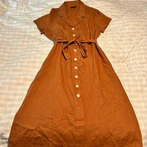 Quince Terracotta Midi Dress 100% linen, pockets!